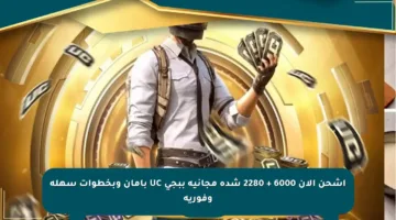 اشحن الآن 6000 + 2280 شدة مجانية ببجي UC بأمان وبخطوات سهلة وفورية